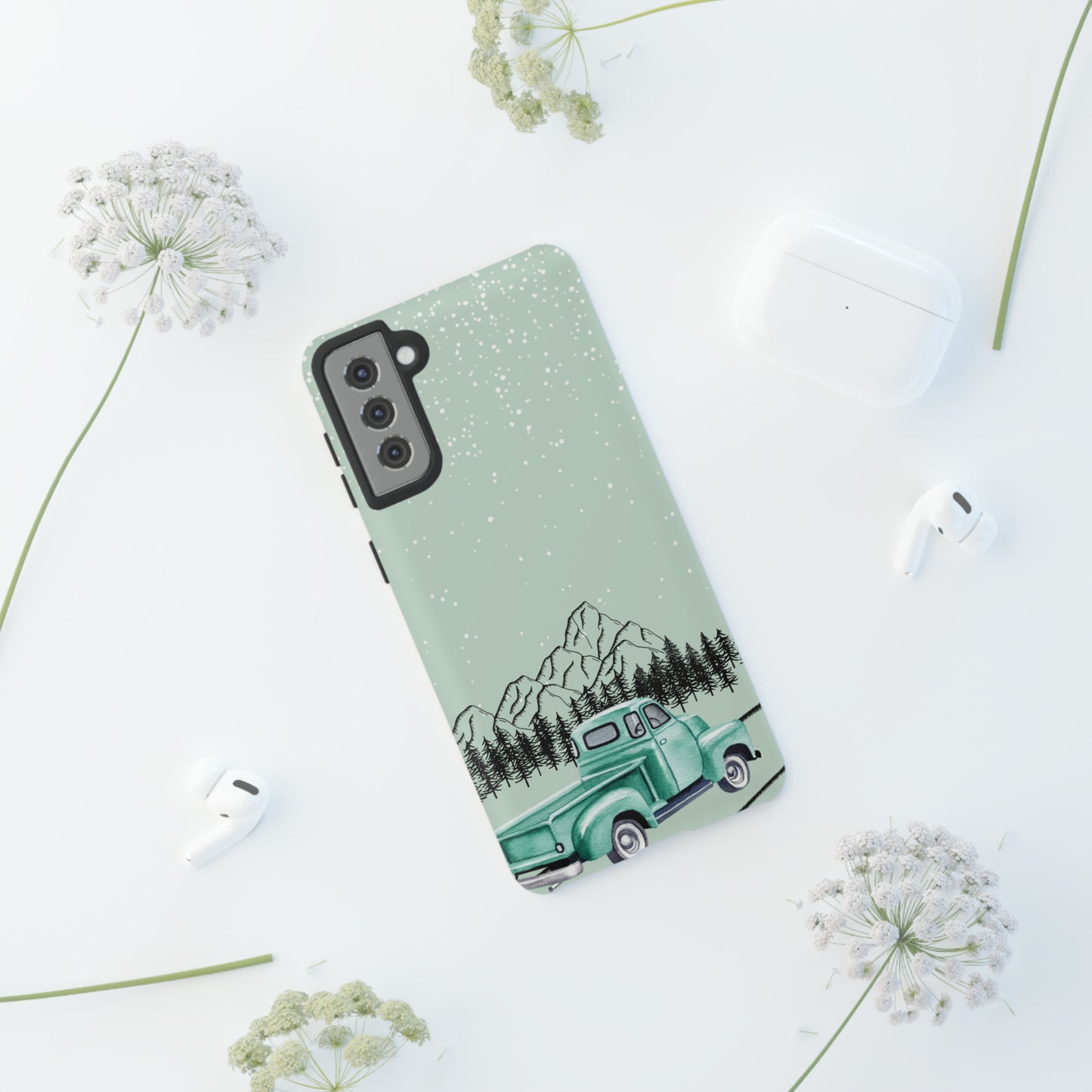 Green Truck with Winter Scenery- Tough Case